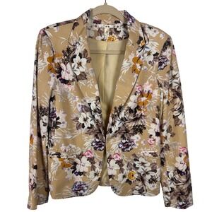 Chelsea & Violet Women's Floral Print Linen Rayon Blazer Jacket Tan Medium